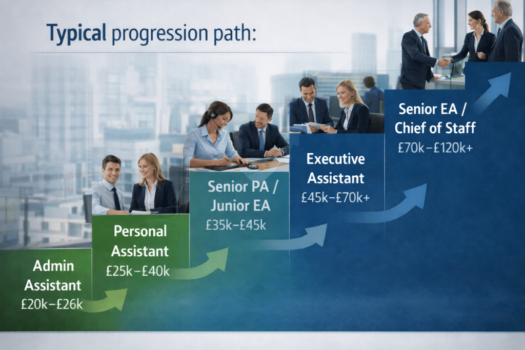 Career progression from PA to EA increasing salary potential.